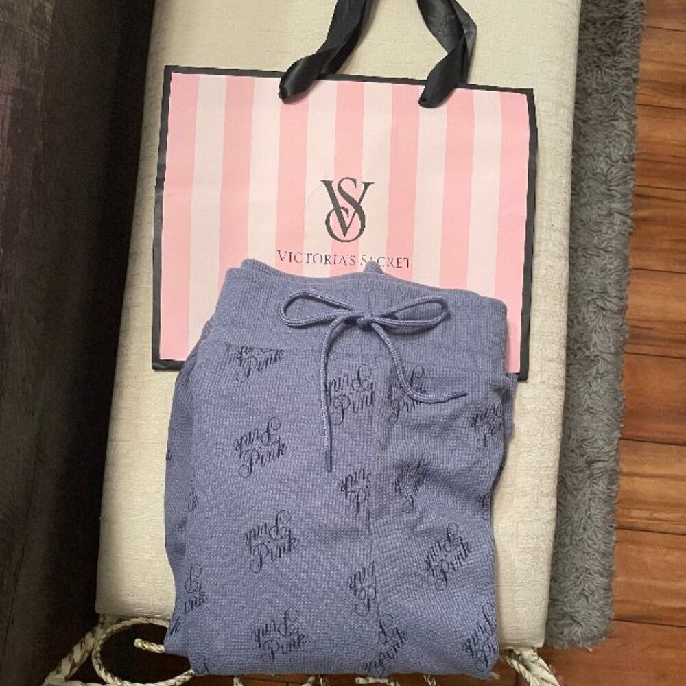 VS PINK Thermal waffle knit pajama jogger lounge pant elastic tie waist NWT XL